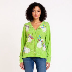 Design Options by Philip & Jane Gordon Lime Green Holiday Snowman Cardigan - Med